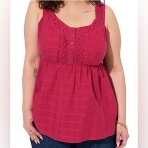 NWOT Torrid Pink Cotton Babydoll Button Front Tank Top Blouse